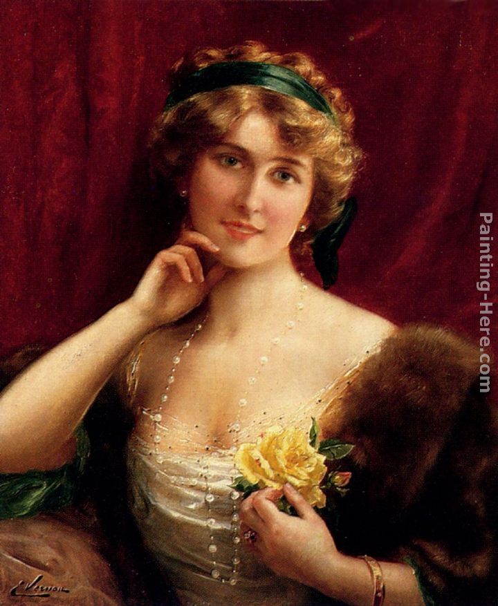 Emile Vernon An Elegant Lady With A Yellow Rose